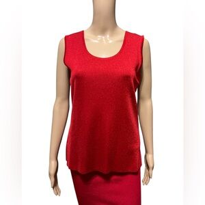 NWT Ming Wang Size XS Scoop Neck Sleeveless Side Slit Metallic Shimmer Knit Tank